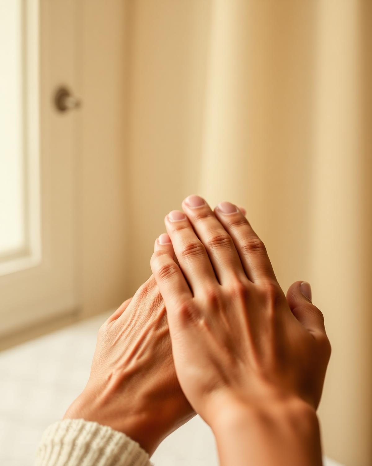 Two hands gently clasped in support and care